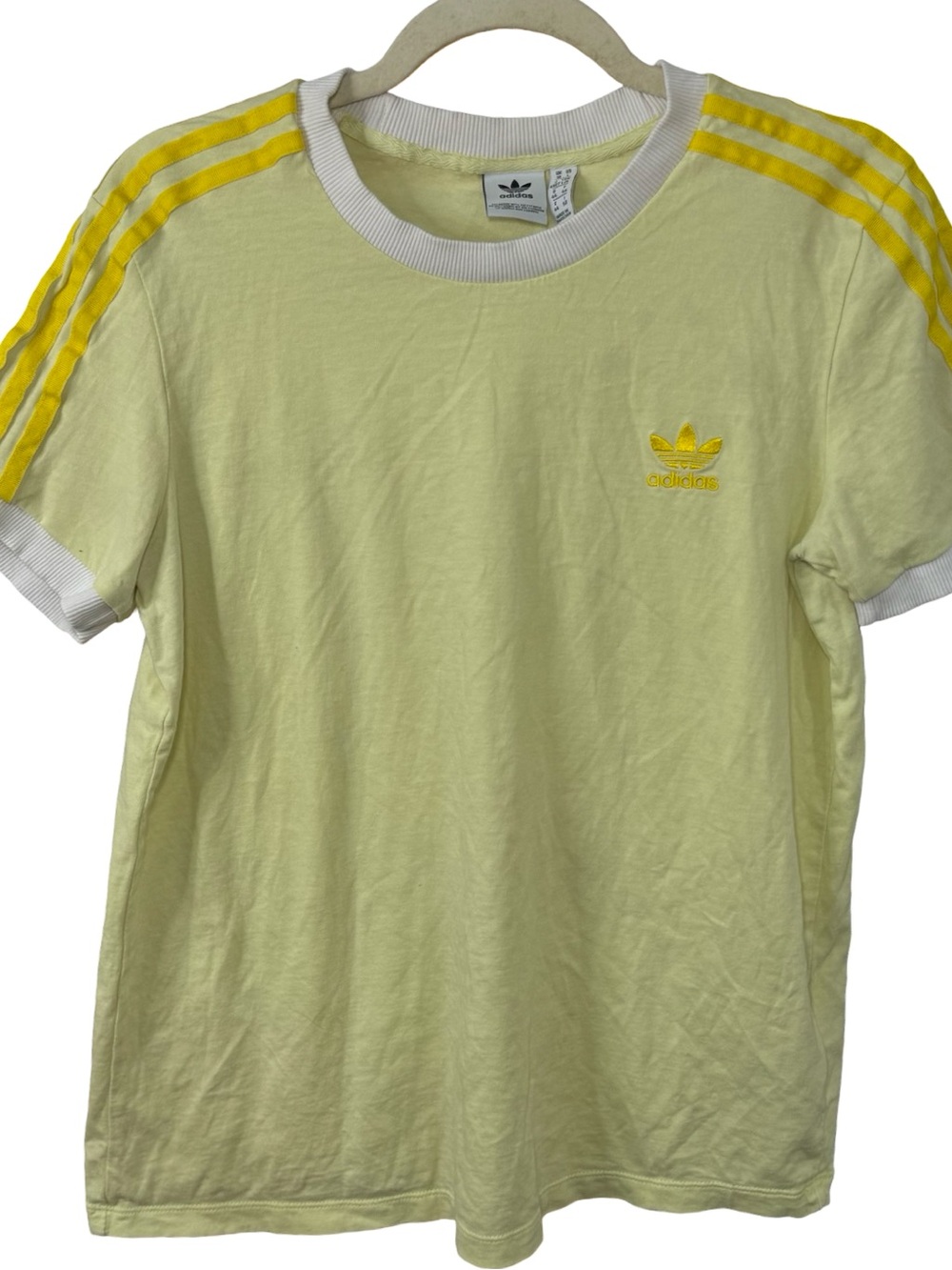 🥎 adidas Yellow Crewneck Tee with White Rib Short Sleeves logo neon/bright